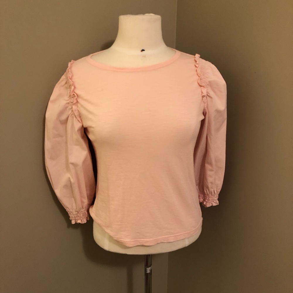 Banana Republic Soft Pink Long Sleeve Top with Ruffle Sleeve at Shoulder…